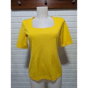 Lafayette 148 New York Women's Yellow Squareneck Short-Sleeve T-Shirt Size MP